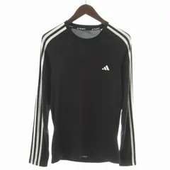 アディダス adidas アンダーシャツ インナーウェア Tシャツ カットソー 長袖 クルーネック 3ストライプス サイドライン ロゴプリント ストレッチ L 黒 ブラック 白 ホワイト /NW11 ■GY99のサムネイル
