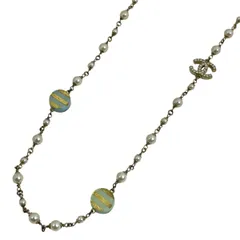 シャネル CHANEL ココマーク フェイクパール ネックレス ラインストーン ロング ネックレス GP ゴールド レディース 【中古】