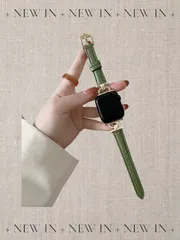 Apple Watch アップル ウォッチ フェイクレザー ブレスレット バンド 38/40/41mm　グリーン+ゴールドバックル