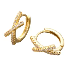 【ゴールド × ピアス】[Cream dot. クリームドット公式] ピアス レディース 金属アレルギー ニッケルフリー キャッチレス 中折れ 開閉式 フープ クロスライン ビジューライン 大人