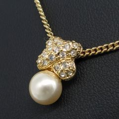 クリスチャン ディオール Christian Dior 1Pパール ラインストーン ネックレス レディース ペンダント アクセサリー 管理11897