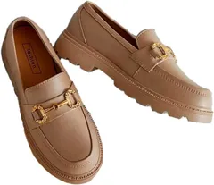 Nestkanina ローファー 厚底 レディース レインシューズ 雨靴 シンプル かわいい ビットローファー コンフォート スリッポン 雨の日 通勤 通学 旅行 24cm( ブラウン,  24.0 cm E)