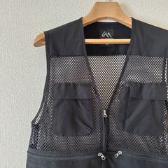 フィッシングベスト メッシュ アウトドア 多機能ポケット 釣り BLACK M