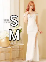 ホワイト【Angel R/エンジェルアール】オフショルダー/ フラワーレースビジュー/ バストクロスメッシュ/ タイト/ ロングドレス/ キャバドレス long [AR23837-W-2306]