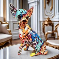 アートオブジェ チワワ マーブリングアートver オーナメント 置物 