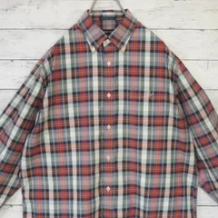 美品  LANDS' END ランズエンドポケット刺繍ロゴチェック 長袖シャツ ボタンダウンシャツ BDシャツ L 16-16 1/2 レッド ネイビー グリーン ホワイト 20201361