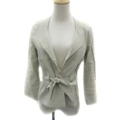 セオリー Theory ノーカラージャケット ミドル丈 無地 リボンベルト付き 2 ライトベージュ /YS33