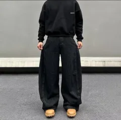 メンズ ワイドデニム ワイドパンツ ブラック 地底人 ADWENS menes