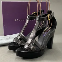 2f20 Ralph Lauren Purple Label ラルフローレン パープルレーベル ストラップサンダル パンプス 7 ブラック レザー レディース 春夏のサムネイル