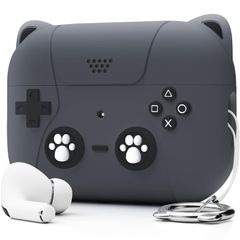 【人気商品】Pro2 AirPods ケース かわいい エアーポッズプロ2 ケース 猫とゲーム機のデザイン NIUTRENDZ AirPods Pro 第2世代 ケースキーチェーン付き (ブラック)