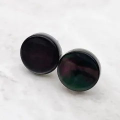 黒蝶真珠貝のサークルピアス/イヤリング ブラックシェル 10mm 大粒 中粒 スタッド チタン ノンホール SV925