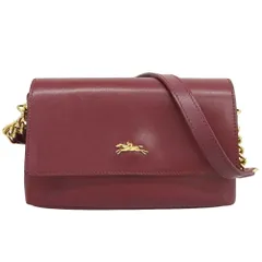 美品 ロンシャン LONGCHAMP 現行ゴールドロゴ レザー チェーン ショルダー クロスボディ 斜掛 バッグ ボルドー プリアージュ レディース