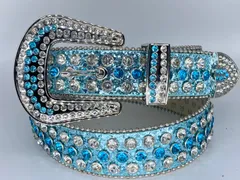 105cm/115cm ギラギラ　ライトブルー　ウエスタンベルト　LEX ブリンブリン　カウボーイ　メンズベルト　レディースベルト　アメカジ　古着　ヴィンテージ　ラッパー　グランジ　プレゼント