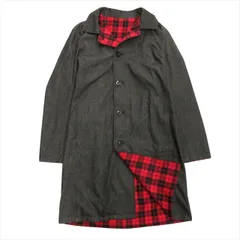 ノーアイディー NOID デニム×チェックリバーシブルステンカラーコート ジャケット ブルゾン 2 黒 ブラック 赤 レッド メンズ