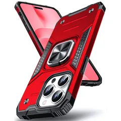 DASFOND iPhone 14 Pro 用 ケース 360度回転メタルリングキックスタンド付き 米軍MIL 耐衝撃 車載ホルダー対応 スマホケース アイフォン14 Pro カバー 6.1 インチ レッド