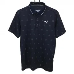 【超美品】プーマ 半袖ポロシャツ ネイビー×白 総柄 ロゴ メンズ L ゴルフウェア PUMA