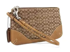 ■美品■ COACH コーチ ミニシグネチャー キャンバス×レザー リストレット ポーチ マルチケース 小物入れ ブラウン系 DF5822