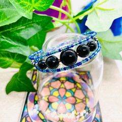 三連バングル エスニック 青 ハンドメイド