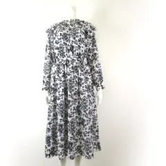 ロペピクニック ROPE Picnic ワンピース ロング フレア 花柄 ラッフル フリル 落ち感 長袖 M 38 オフ白 グレー 美品