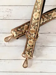 インド刺繍リボン スマホショルダー ショルダーストラップ カーキゴールド