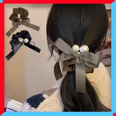 新品 シュシュ パールリボン付き ヘアゴム レディース 結婚式 卒業式 入学式 韓国風 ヘアアクセサリー【送料無料】