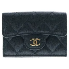 CHANEL (シャネル) 三つ折り財布 マトラッセ クラシック スモールウォレット 黒 キャビアスキン ゴールド金具 AP0230