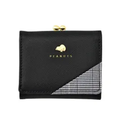 ☆ スヌーピーチェックBLACK ☆ キャラクター がま口ミニウォレット 三つ折り財布 レディース がま口 三つ折財布 財布 三つ折り ミニ財布 折りたたみ財布 折り財布 みつおりさいふ がま口財布 がまぐち かわいい キャラクター オシャレ 可愛い おしゃれ