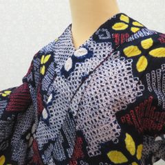 浴衣 絞り 絞り浴衣 藍 白 赤 黄 花デザイン 仕立て上がり 夏物 女性用ゆかた 綿100% レディース 夏祭り 花火大会 身丈149.5cm