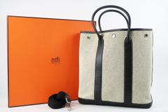 【美品】HERMES エルメス ガーデンファイルPM トートバッグ キャンバス×レザー □J刻【QM72】
