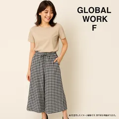 AB0441 GLOBAL WORK ギンガムチェックワイドパンツ Fサイズ ポリエステル素材 ウエストゴム仕様 春 夏