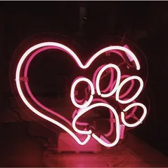 オーダー　犬猫好き必見  ハート 肉球 ネオン管 ピンク　インテリア　オリジナル ネオンサイン　ネオンライト　犬猫グッズ　ピンクライト　LEDライト　ハート　肉球　ペット用品　壁掛け　インテリアライト　ギフト　355×203mm