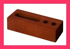 【スタッフおすすめ！】ラバーウッド マルチ デスク スタンド (スマホ と ペン *2本が 収納 できる) ブラウン 0856