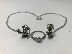 【25】White clover×ディズニー　ミッキー＆ミニーペアネックレス＆リング  SV925 中古現状品