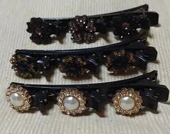 新品未使用☆ビジューの下に小さいクリップあり☆挟めば簡単に編み込みが出来ます☆アクセントにも☆ヘアクリップ3個セット☆