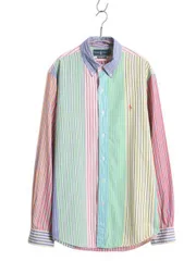 【お得なクーポン配布中!】 90s ラルフローレン クレイジー ストライプ 長袖 ボタンダウン シャツ メンズ L オールド ポロ 長袖シャツ マルチカラー ワンポイント 細身