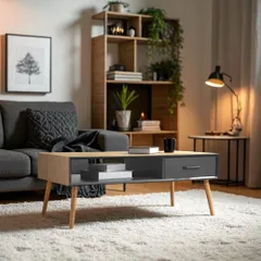 送料無料　Y【新品】ナチュラルモダン 引き出し付きテーブル　オープン収納付き　北欧　幅100cm　ローテーブル　 リビングテーブル　アウトレット