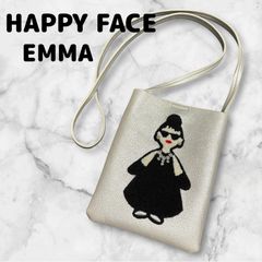 ハッピーフェイスエマ HAPPY FACE EMMA スマホショルダーバッグ シルバー ポシェット パイル刺繍 斜め掛け 小物入れ ミニショルダー レディエマポシェットバッグ