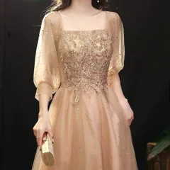 スパンコールに刺繍の美しい 袖あり イブニングドレス?.?