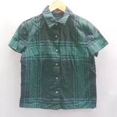 ◇ ◎ ⊂ Φ YORKLAND ヨークランド チェック柄 半袖 シャツ サイズ11AR グリーン系 レディース E  【1503310014303】