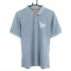 ビームスゴルフ 半袖ポロシャツ グレー×ブルー ロゴ総柄 メンズ M ゴルフウェア BEAMS GOLF