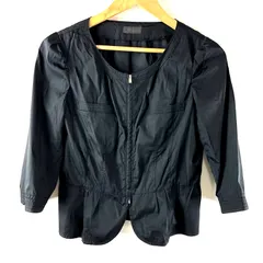 K.T キヨコタカセ KIYOKO TAKASE ジャケット ナイロン 薄手 シャリ素材 ダブルジップ 裾ギャザー ブラック 黒 958844