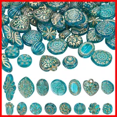 【数量限定】欧風 15種 アクセサリーパーツ アクリル ビーズ ゴールドの花柄 ヴィンテージ ビーズミックス レトロ 手作り用品 DIY用 クリアビーズ 材料 約90個セット ブレスレット プレゼント PandaHall ギフト PH 手作りビーズ