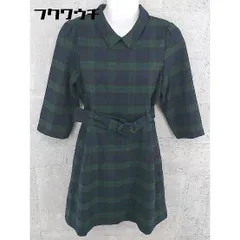 ◇ ◎ REDYAZEL レディアゼル ウエストベルト付 チェック 長袖 膝丈 ワンピース サイズS グリーン系 レディース 【1002801602208】