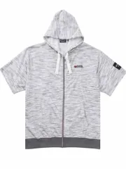 サマーパーカー 大きいサイズ メンズ スラブ杢 半袖パーカ OUTDOOR インレイ 刺繍 ワッペン C060530-01 ホワイト系