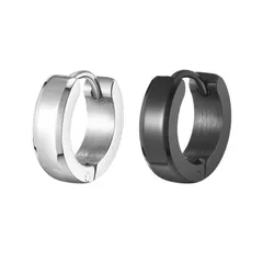 【在庫セール】普段使い アレルギー対応 おしゃれ 軽量 シンプルデザイン フープピアス クリスマスギフト ステンレスシルバー/ブラック メンズ ピアス Rockyu