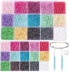 PH PandaHall 12000個 ビーズ手芸 ガラス製 シードビーズ 15色 カラフル ガラスビーズ 小さなクラフトビーズ 丸形 DIY用品 手芸用品 ジュエリー用 アクセサリーパーツ( 15 色)