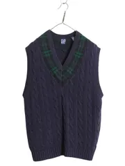 【お得なクーポン配布中!】 90s オールド ギャップ チルデン ケーブル ニット ベスト メンズ レディース L / 古着 コットン セーター Vネック ブラックウォッチ 重ね着