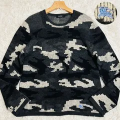 美品 希少L(3) バーバリーブラックレーベル ニット セーター カモフラ 迷彩 総柄 ホース刺繍 上質ラムウール 秋冬 BURBERRY BLACK LABEL