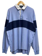 POLORALPH LAUREN (ポロラルフローレン) ボーダー ラガーシャツ ポロシャツ ワンポイントロゴ ポニー XL ブルー×ネイビー メンズ/025