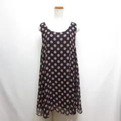 ストロベリーフィールズ STRAWBERRY-FIELDS 美品 ドット柄 ノースリーブ シフォン ワンピース ネイビー イレギュラーヘム 裏地付き
